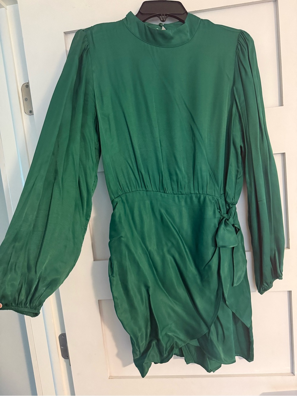 Zara Forest Green Long-Sleeve Wrap Mini Dress
